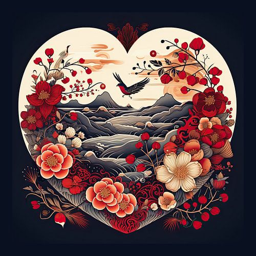 Mindful meditation landscape in heart shape