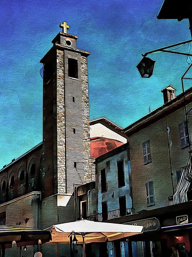 Kerktoren bij het meer