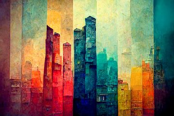 abstract aquarel schilderij skyline in de stad van Animaflora PicsStock