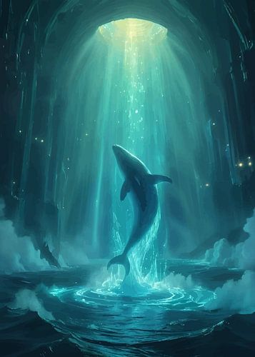 Walvis springend door grot