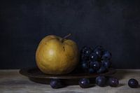Nashi Pear and Blue Grapes Dark Still Life