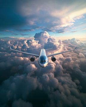 Elegant vliegtuig in de lucht van fernlichtsicht