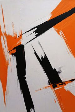 Dynamische Abstraktion in Schwarz, Weiß und Orange von De Muurdecoratie