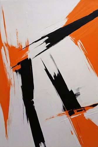 Dynamische abstractie in zwart, wit en oranje