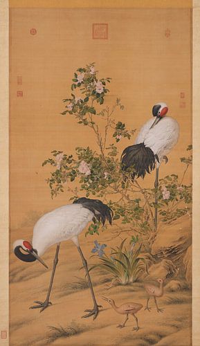 Kranen onder de schaduw van bloemen, Giuseppe Castiglione