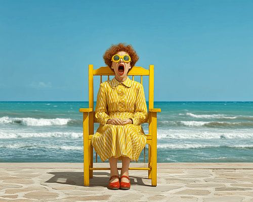 Woman in Yellow Dress on Bench | surreal summer image