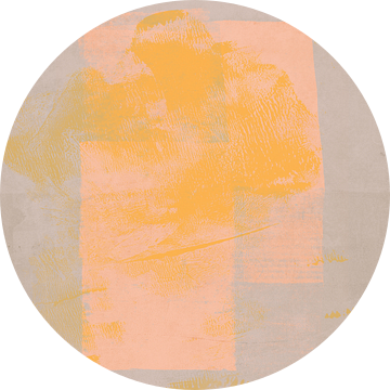 Abstracte rustieke vormen in neongeel, roze en warm grijs. van Dina Dankers