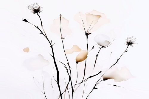 Japandi boeket bloemen in zachte kleuren