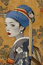 Het meisje met de parel - Japans van Poster Art Shop thumbnail