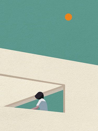 Art minimal d'une fille à la fenêtre d'un immeuble