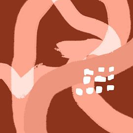 Abstract organic lines and shapes in terracotta and pink no. 7 by Dina Dankers