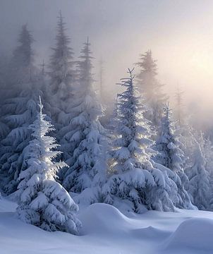 Betoverd bos in de winter van fernlichtsicht