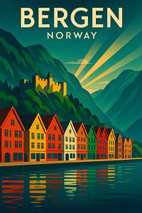Bergen Norwegen Vintage Travel Poster Wandkunst