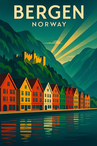 Bergen Norway Vintage Travel Poster Wall Art