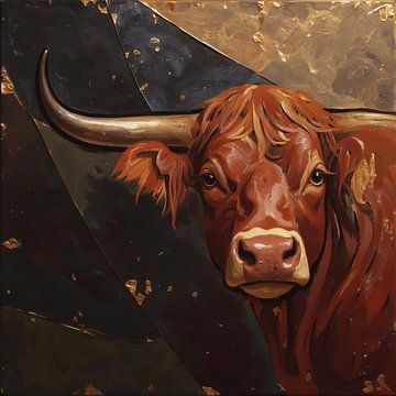 realistisch schilderij roodharige koe van Emiel de Lange
