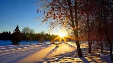Zonnekusjes op besneeuwde takken