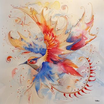 aquarel van een vogel van Gelissen Artworks