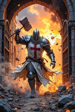 CRUDEX - A crusader shattering a gate with his war hammer by INFERAURUM
