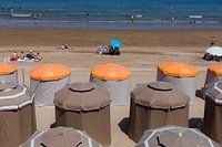 Beach bars, sea and sunbathing at Cabourg, Normandy