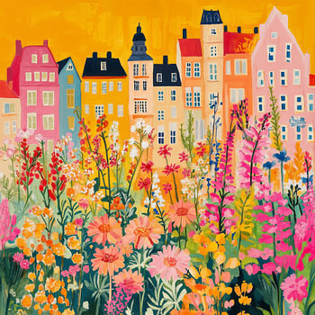 Zomergloed II - veldbloemen voor kleurrijke grachtenpandjes