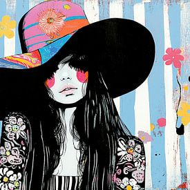 Frau mit Hut | Frau mit Blumen von Zen und Mehr