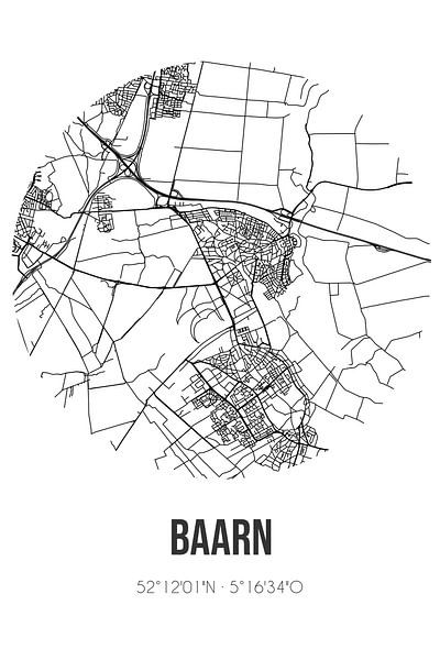 Baarn (Utrecht) | Landkaart | Zwart-wit van MijnStadsPoster