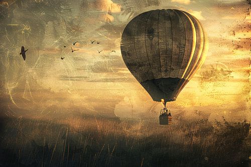 Luchtballon boven impressionistisch landschap