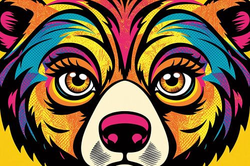 Kleurrijke berenkop close-up kunst