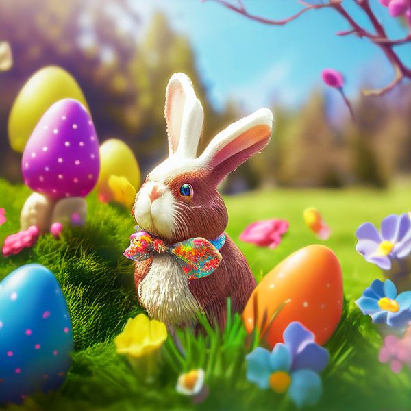 süßer Osterhase mit Eiern,  ART Illustration von Animaflora PicsStock