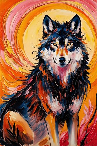 Kleurrijke wolf voor zon