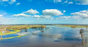 Vecht river high water level flooding at Dalfsen seen from above