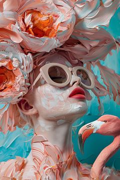 Rosa Sonnenblumen &; Flamingo von Bianca ter Riet