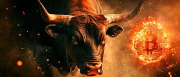 Bull with Bitcoin symbol - Digital art by Poster Art Shop