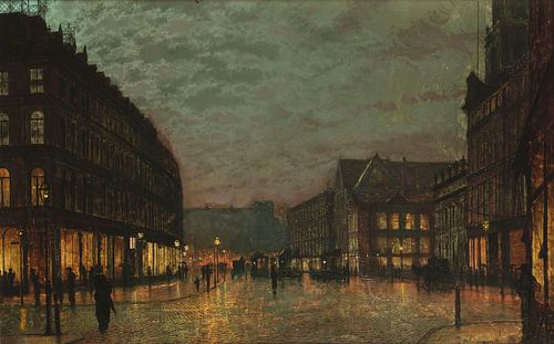 Boar Lane in Leeds, met straatlantaarns, John Atkinson Grimshaw