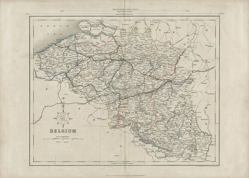 Belgium, map, 19th century by Atelier Liesjes