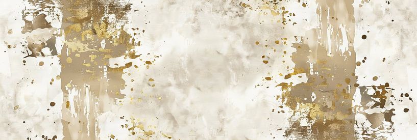 Panorama d'art beige avec abstractions dorées par Digitale Schilderijen