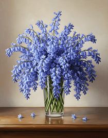 Une jacinthe des bois dans un grand vase en verre élancé sur Regan Frederick