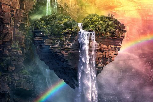 Surrealistische hartvormige rots met watervallen