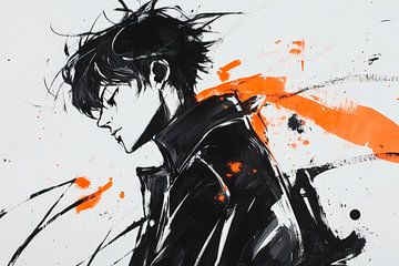 Portrait dynamique en noir et orange sur Poster Art Shop