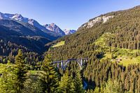 De Rhätische Bahn op het Langwieserviaduct in Zwitserland