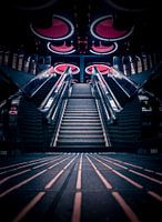 Roltrappen in het futuristische metrostation Pannenhuis in Brussel