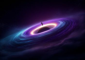Silhouette d'astronaute sur disque d'accrétion d'un trou noir Art