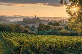 Sonnenuntergang über der Abtei Badia a Passignano und den Chianti-Weinbergen von Stefano Orazzini