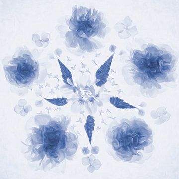 Bloemen uit eigen tuin in de stijl delfts blauw van Francis Dost