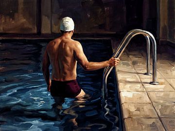 Nachdenklicher Schwimmer in dramatischem Licht