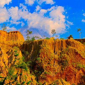 Vulcan Merapi behind steep hill in bright version by kall3bu