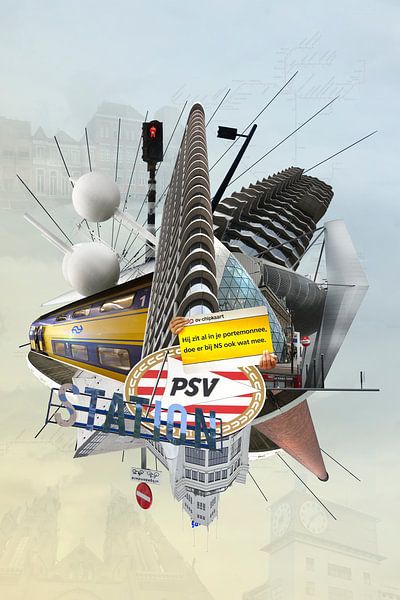 Collage-Stadt Eindhoven mit PSV-Stadion, das mit dem Zug erreichbar ist. von Marianne van der Zee