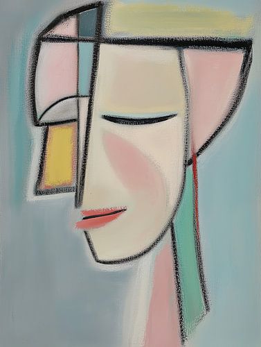 Abstract portret vrouw pastel