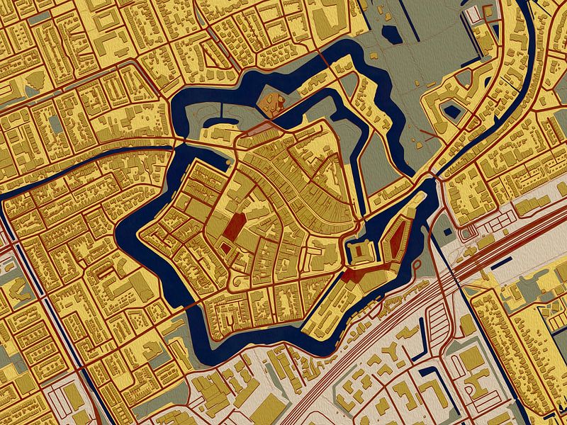 Map of the center of Woerden in the style of Gustav Klimt by Maporia