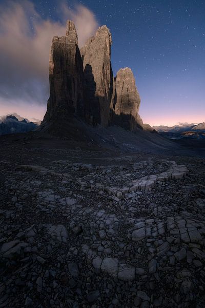 The impressive Tre Cimes di Lavaredo also called Drei Zinnen during full moon. by Jos Pannekoek